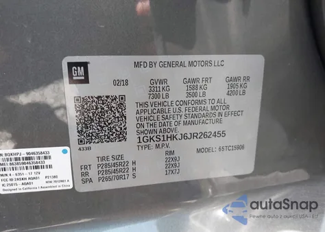 2018 GMC Yukon Xl Denali из США, поврежденный, VIN 1GKS1HKJ6JR262455